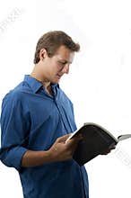 Caucasian young male reading