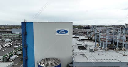 Cologne, North Rhine Westphalia, Germany, March 31th, 2024: Ford Cologne Electric Vehicle Center, company logo at the