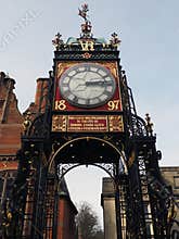 the historic Eastgate Clock on the city walls in the historic city of Chester in the UK