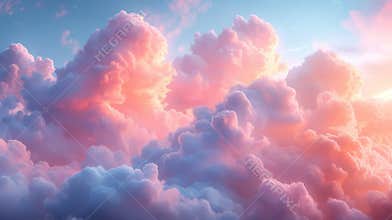 Closeup of a delicate wispy texture of cotton candy pink clouds painted across the velvet evening sky