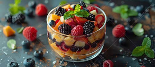 Fresh Fruit Salad in Glass Bowl