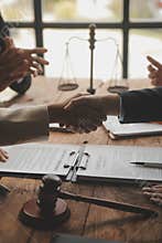 Good service cooperation, Consultation of Businesswoman and Male lawyer or judge counselor having team meeting with client, Law