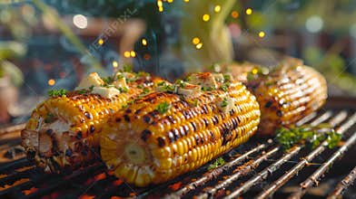 corn on the cob grilled to perfection with butter and spices, ideal for a summer barbecue or picnic table setting