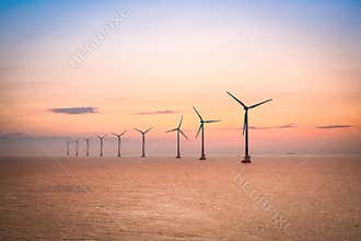 Offshore wind farm at dusk