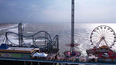 4k Drone footage of Pleasure Pier located on historic Galveston Island