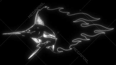 swordfish in white line on black background