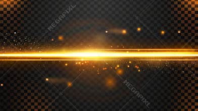 Line light with sparkle and flare. Horizontal neon streak effect isolated on transparent background. Magic flash laser