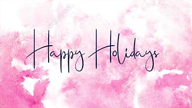 Festive Happy Holidays in cursive on pink background creates warm, inviting atmosphere