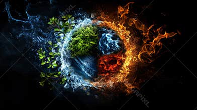 The four elements of nature represented in a creative artistic design