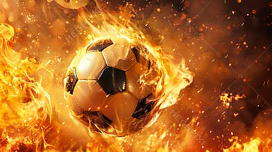 Soccer Ball Engulfed in Flames Isolated on Fiery Background. Concept of Intense Sports Action, Dynamic Play, Heat, and