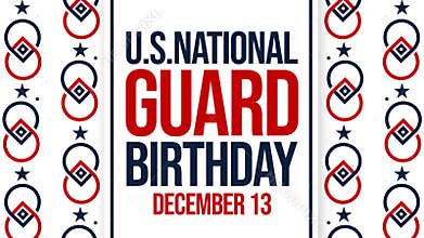 US National Guard Birthday wallpaper design with colorful shapes and typography. United States patriotic concpet background