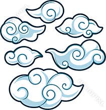 Japanese or Chinese style cloud design set