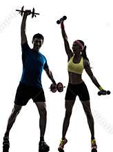 Woman exercising fitness workout with man coach