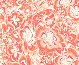 Abstract flowers ebru style in trendy peach fuzz seamless pattern.