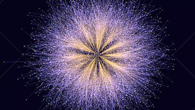 Complex network of interconnected lines and dots in a spiral pattern