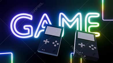 a classic game console reimagined in a dazzling neon rainbow