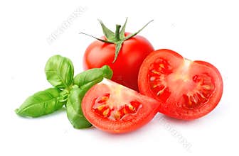 Tomato and basil leaves