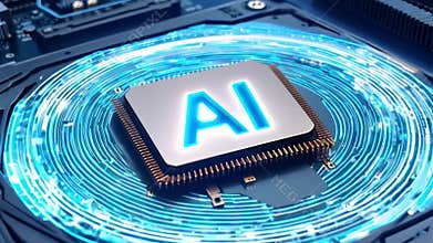 AI Chip Close Up On Motherboard