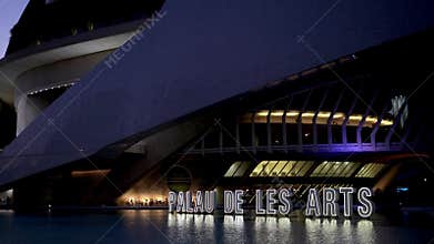 Night View of Palau de les Arts in Valencia, Spain, showing modern architecture