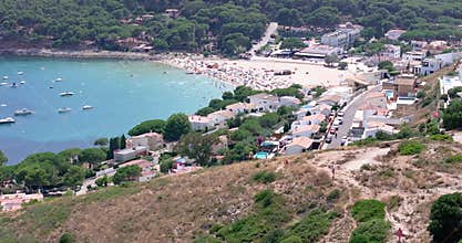 Drone video of the Bay of Montgo on the Catalan Costa Brava with Torre de Montgo
