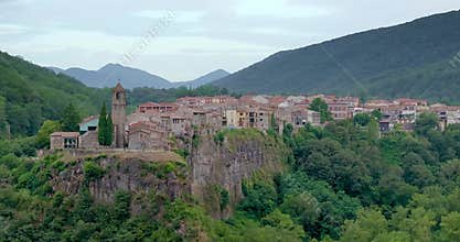 Drone video of the historic Catalan town of Castellfollit de la Roca