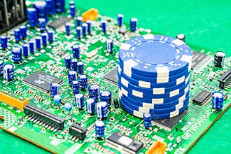 chip casino on a chip concept hacking and online gambling online casino. The concept of gaming applications, internet