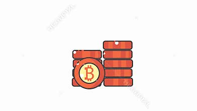 there is a stack of coins with a bit coin on top