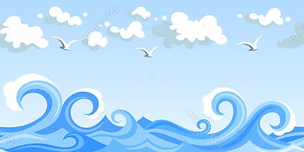 Sea waves and clouds. horizontal seamless landscap