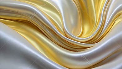 Yellow and white slow motion soft satin wave, light effect, white yellow holographic colors, texture with smooth flowing