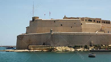 A Majestic View of Valletta&#x27;s Fortifications From the Grand Harbour. Valletta, the Capital City of Malta. The