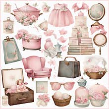 Assorted sets of watercolor pink baby clipart