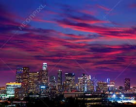 Downtown LA night Los Angeles sunset skyline California