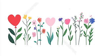 A set of flowers and plants clipart in flat  style on a white background