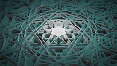 Seamless loop background with fractal 3D ornament in a shape of morphing stucco mandala