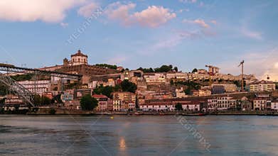 Time lapse of Vila Nova de Gaia city, Porto, Portugal. Zoom out