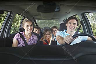 Happy Family In Car