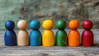 Diverse wooden figures representing inclusion in leadership for community decision-making processes