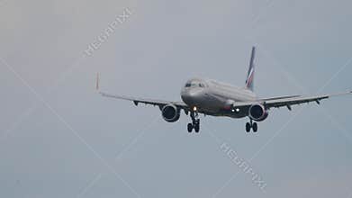 Airbus A321 of Aeroflot landing, touching the runway