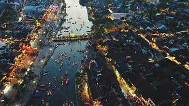 Hoi An ancient town by Thu Bon River in Vietnam
