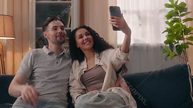 Social media addict family influencers vloggers bloggers vlog couple Caucasian man guy male with Hispanic woman Latina