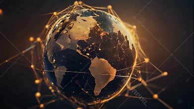 A global network connecting people around the world with digital nodes