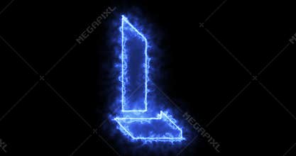 Neon L alphabet on black background.