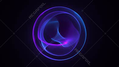 Abstract purple blue plasma sphere with liquid energy flows moving on a dark background