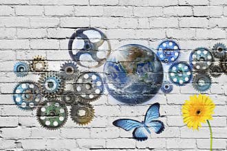 Cogs Earth Graffiti Sustainable Background