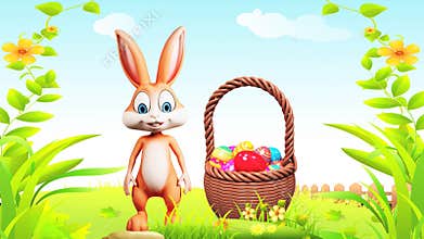 Easter Bunny doing bye with eggs basket