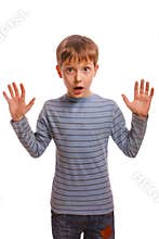 Blond raised his hands up child kid baby boy
