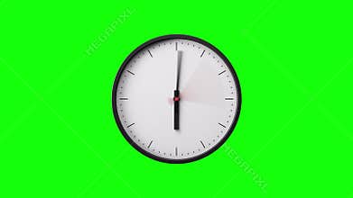 Clock Timelapse Greenscreen Alpha Loop. Fast movement of clock hands motion blur. Analog Wall Clock Isolated. Time