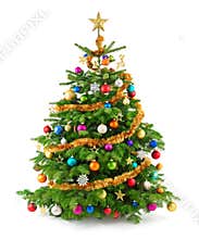 Lush christmas tree with colorful ornaments