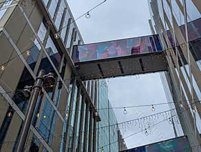 Urban Skybridge with Festive Lights