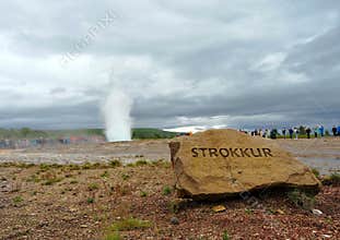 The Strokkur Geysir Erupting in the Haukadalur Valley in Southern Iceland